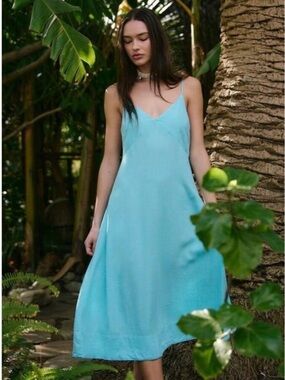 Free People Free Est Emmers Linen Midi Slip Dress Sleeveless Beach S blue